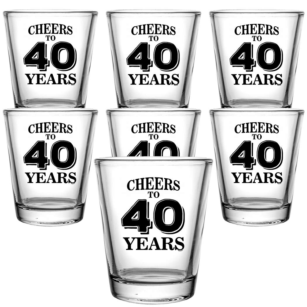 Veracco Cheers To 40 Years Shot Glasses Birthday Gift For Someone Who Loves Drinking Bachelor 40th Funny Party Favors Fourty and Fabulous (Clear, Glass)