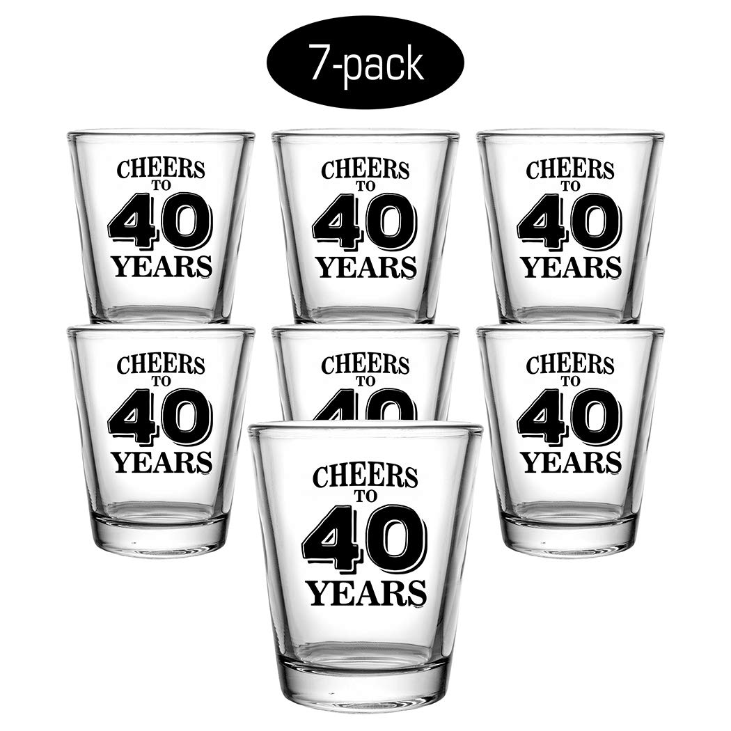 Veracco Cheers To 40 Years Shot Glasses Birthday Gift For Someone Who Loves Drinking Bachelor 40th Funny Party Favors Fourty and Fabulous (Clear, Glass)