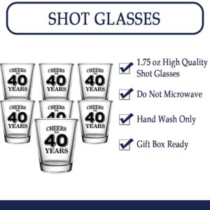 Veracco Cheers To 40 Years Shot Glasses Birthday Gift For Someone Who Loves Drinking Bachelor 40th Funny Party Favors Fourty and Fabulous (Clear, Glass)