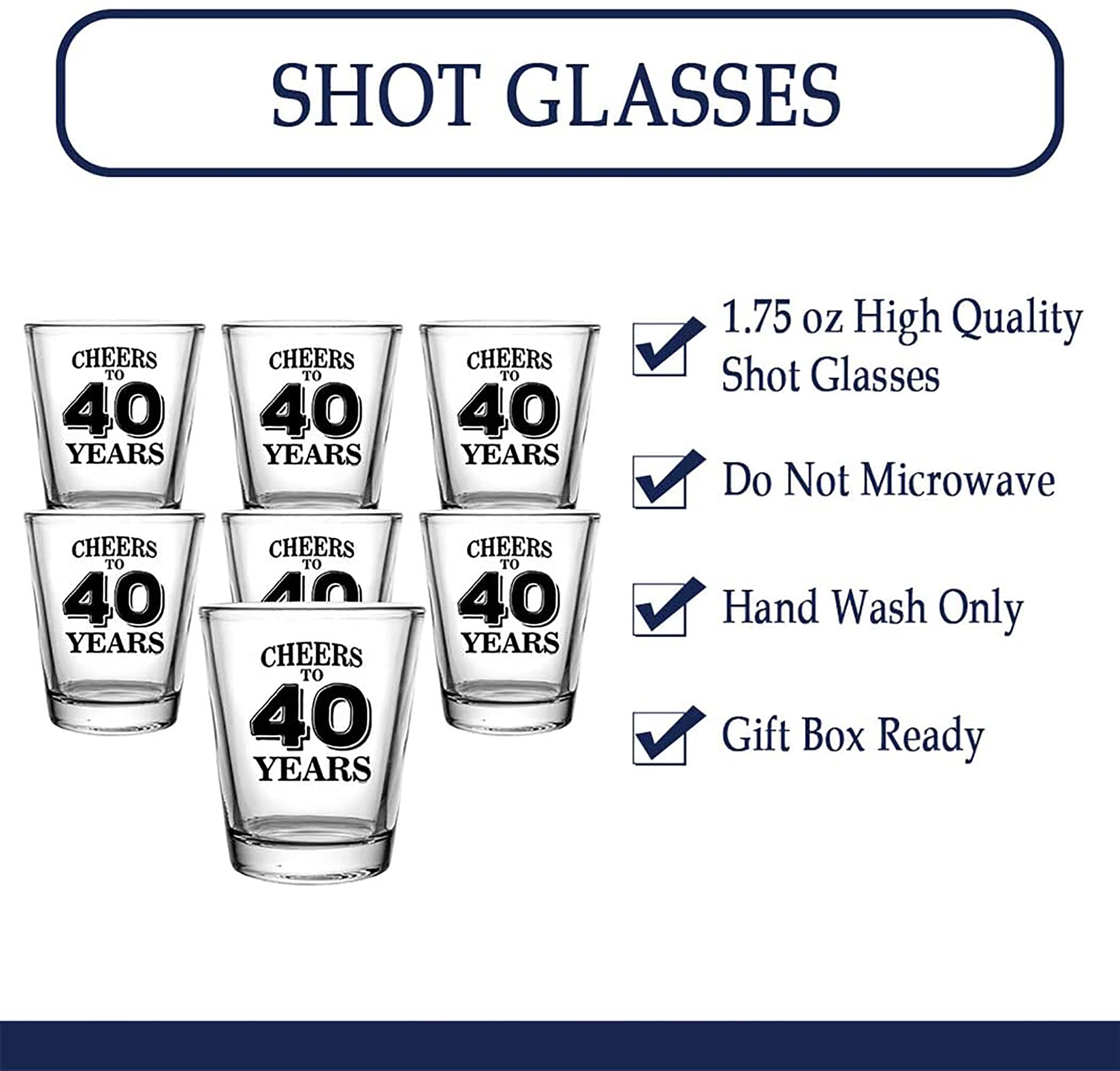 Veracco Cheers To 40 Years Shot Glasses Birthday Gift For Someone Who Loves Drinking Bachelor 40th Funny Party Favors Fourty and Fabulous (Clear, Glass)