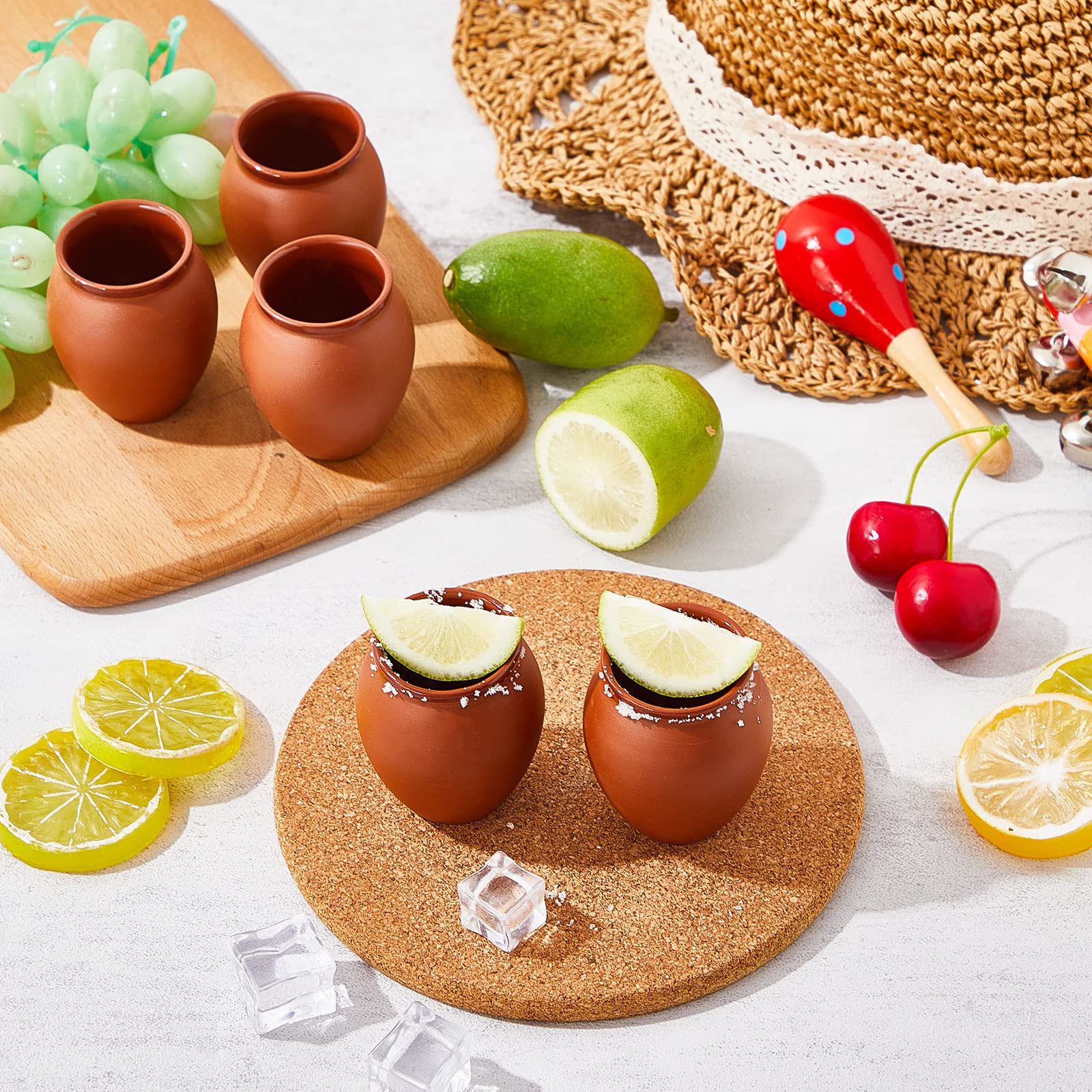 2oz Cantaritos De Barro Mini Cantaritos Shooters Pottery Mini Patron Tequila Bottles Jarritos De Barro Mexicanos Taco Tuesday Cocktail Cups Cute Shot Glasses for Tequila Margaritas Mojitos (6 Set)