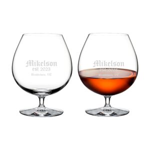 waterford personalized elegance brandy snifters, set of 2 custom engraved 28oz crystal snifters for brandy, cognac, home bar accessories and gifts