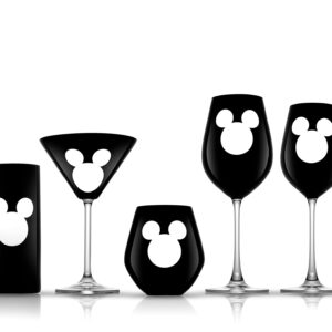 JoyJolt Disney Luxury Mickey Mouse Double Old Fashioned Whiskey Glasses. 2x European Crystal Bar Glasses. Premium Xmas Disney Stuff, Gifts and Cups. 12oz Black Drinking Glasses, Disney Tumbler