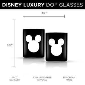 JoyJolt Disney Luxury Mickey Mouse Double Old Fashioned Whiskey Glasses. 2x European Crystal Bar Glasses. Premium Xmas Disney Stuff, Gifts and Cups. 12oz Black Drinking Glasses, Disney Tumbler