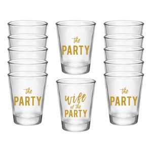 wife of the party and the party bachelorette party shot glasses, set of 12, 11 gold the party and 1 gold wife of the party shot glass, perfect bachelorette party decorations and brides maid gifts