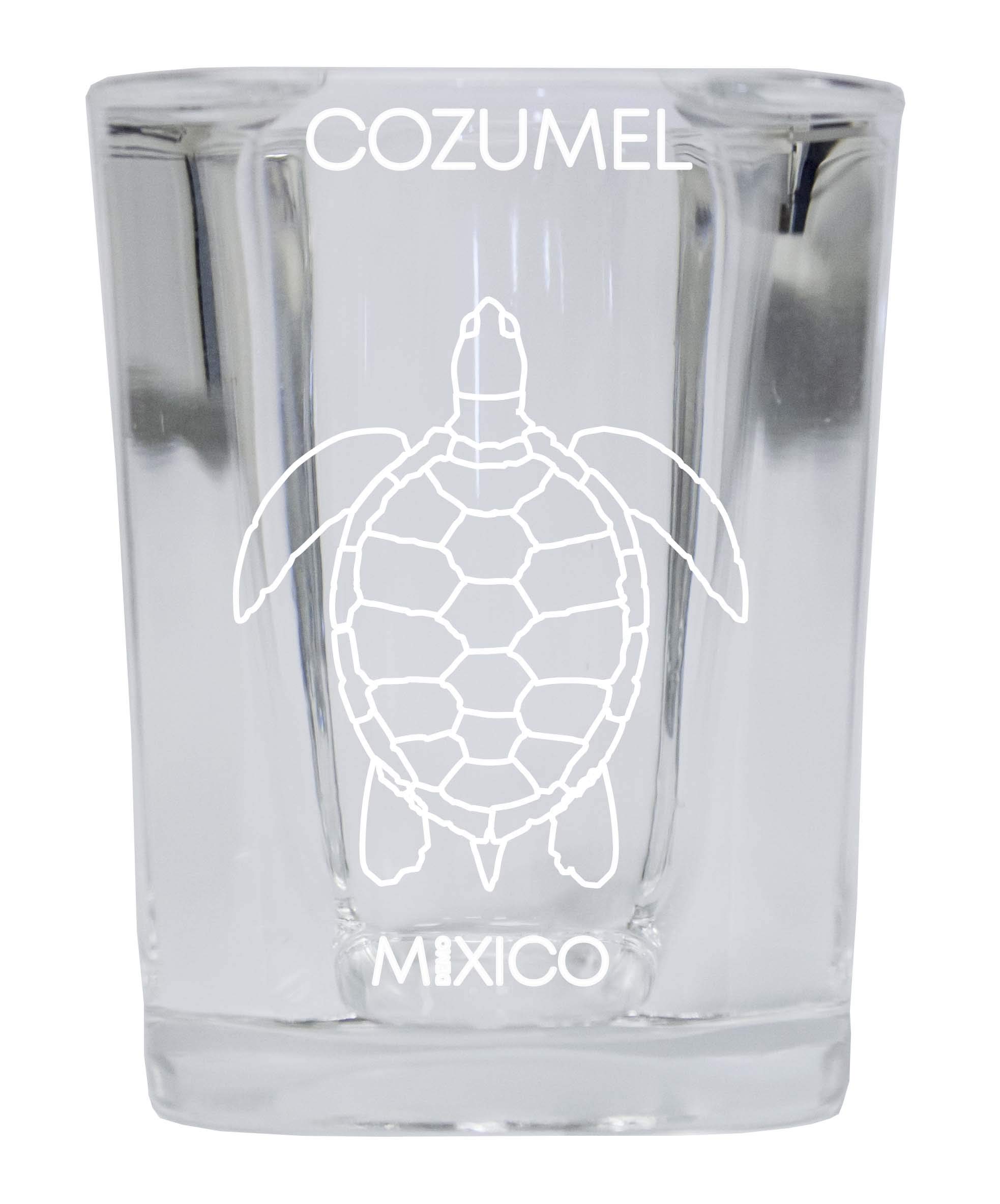 Cozumel México Souvenir 2 Ounce Square Shot Glass laser etched Turtle Design