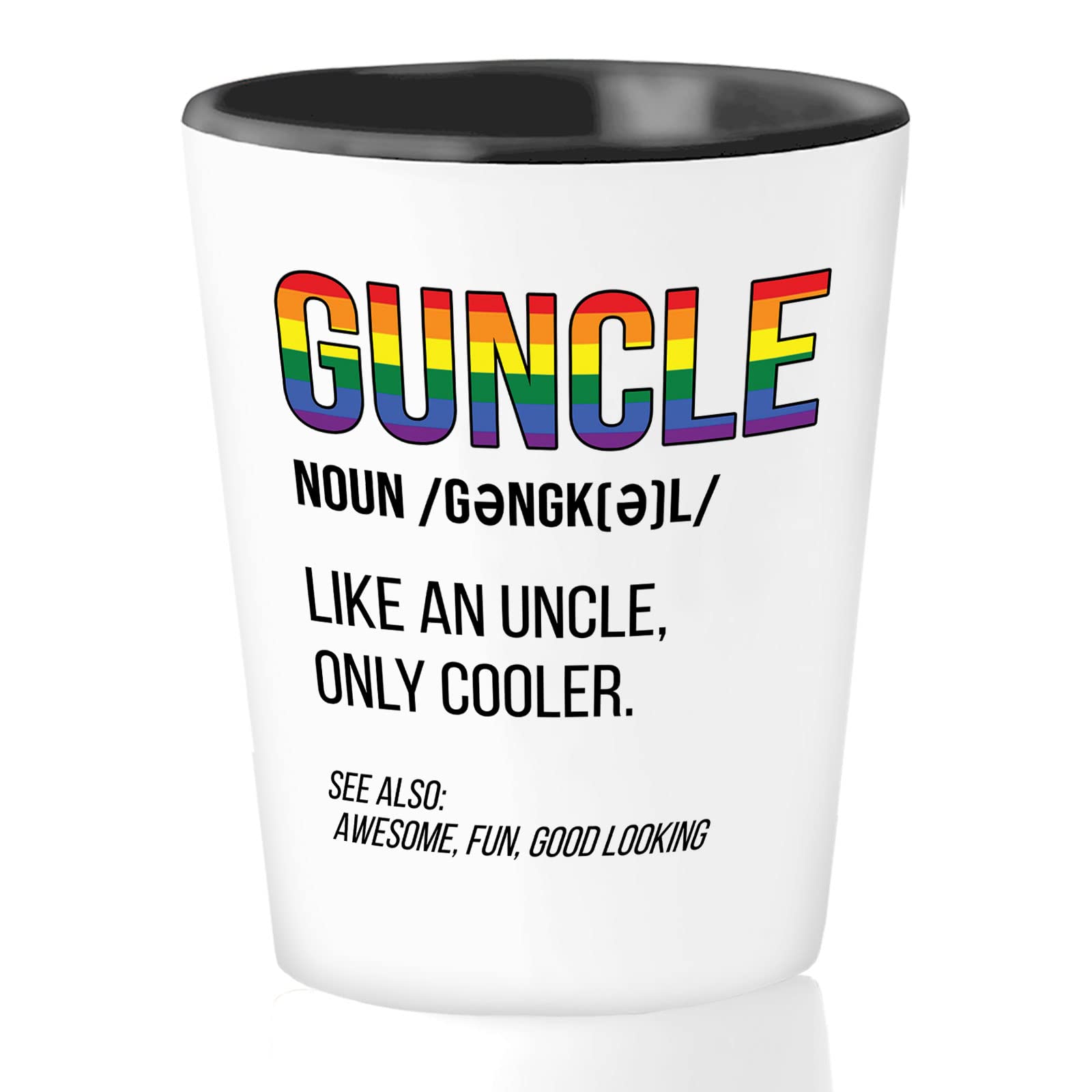 Bubble Hugs LGBTQ Shot Glass 1.5oz - Guncle Definition - LGBT Uncle LGBTQ Men's Pride Funny Gay Uncle Uncle Birthday Proud Ally Rainbow Love Equality Gay Lesbian