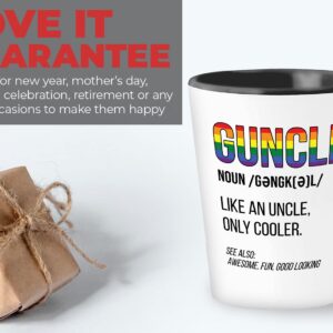 Bubble Hugs LGBTQ Shot Glass 1.5oz - Guncle Definition - LGBT Uncle LGBTQ Men's Pride Funny Gay Uncle Uncle Birthday Proud Ally Rainbow Love Equality Gay Lesbian