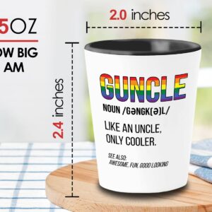 Bubble Hugs LGBTQ Shot Glass 1.5oz - Guncle Definition - LGBT Uncle LGBTQ Men's Pride Funny Gay Uncle Uncle Birthday Proud Ally Rainbow Love Equality Gay Lesbian