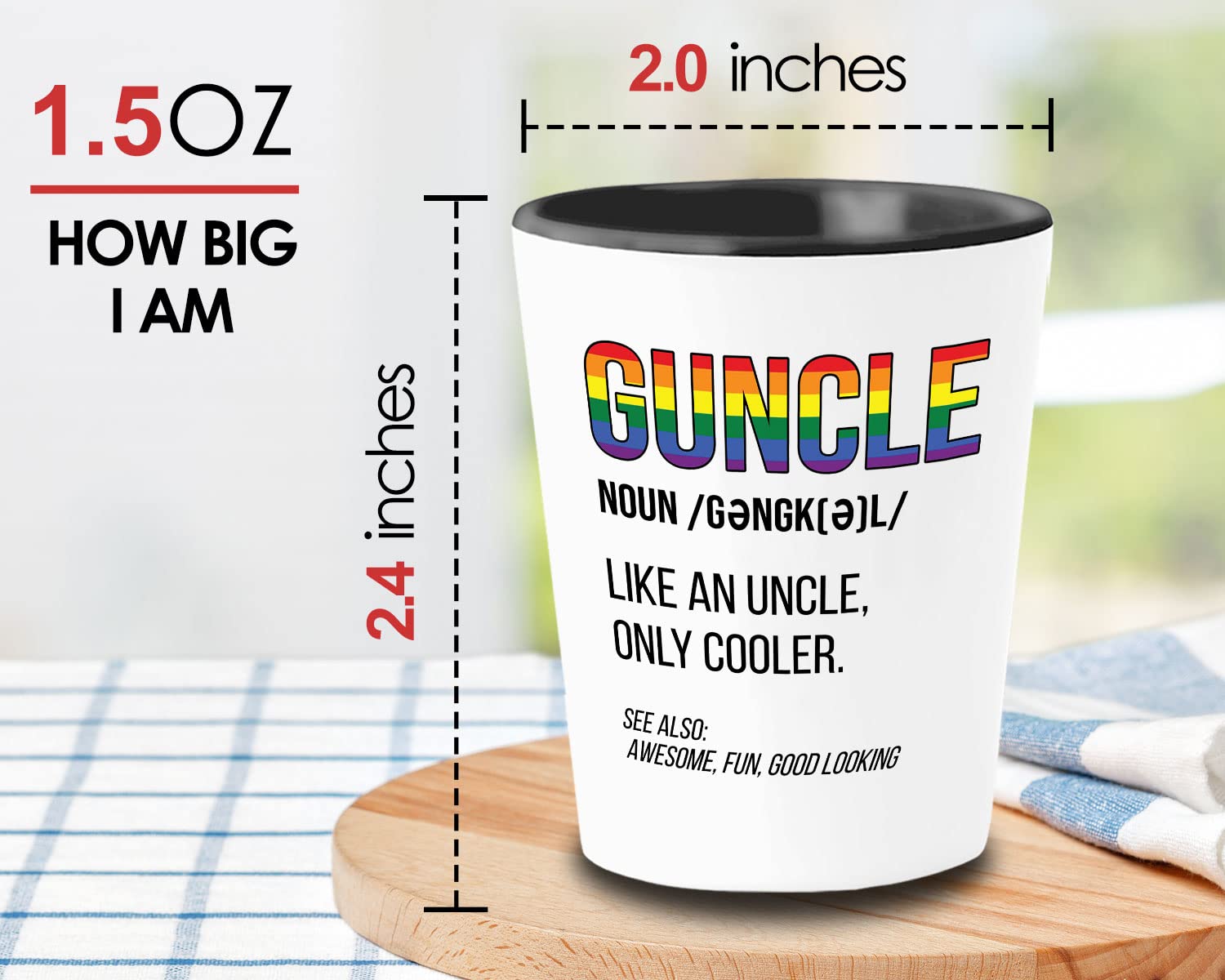 Bubble Hugs LGBTQ Shot Glass 1.5oz - Guncle Definition - LGBT Uncle LGBTQ Men's Pride Funny Gay Uncle Uncle Birthday Proud Ally Rainbow Love Equality Gay Lesbian