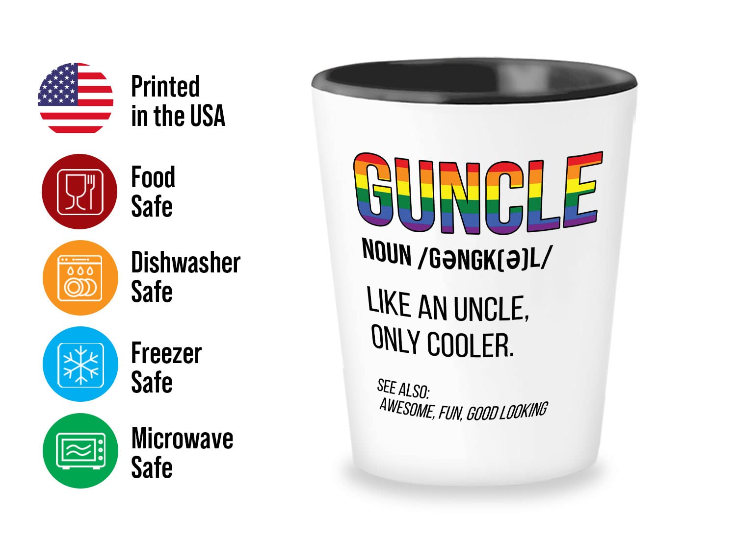 Bubble Hugs LGBTQ Shot Glass 1.5oz - Guncle Definition - LGBT Uncle LGBTQ Men's Pride Funny Gay Uncle Uncle Birthday Proud Ally Rainbow Love Equality Gay Lesbian