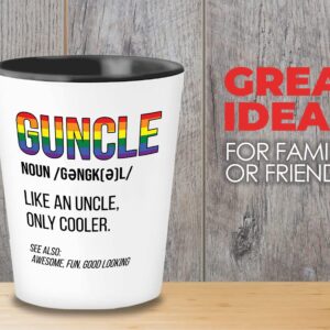 Bubble Hugs LGBTQ Shot Glass 1.5oz - Guncle Definition - LGBT Uncle LGBTQ Men's Pride Funny Gay Uncle Uncle Birthday Proud Ally Rainbow Love Equality Gay Lesbian