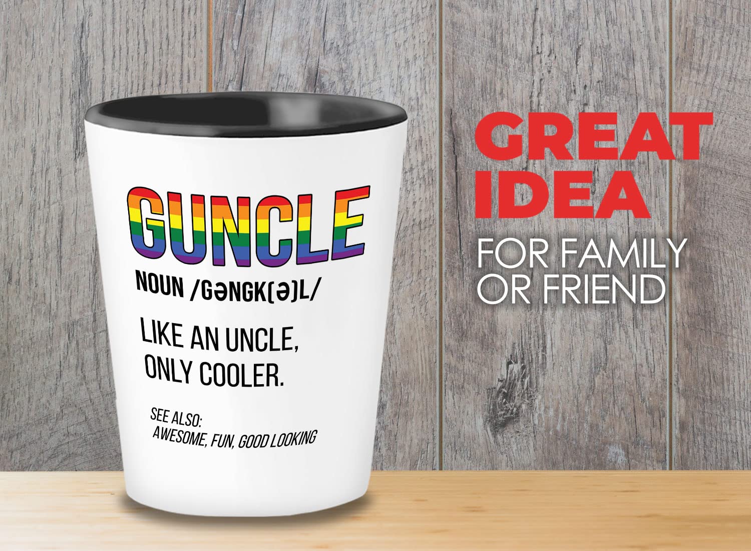 Bubble Hugs LGBTQ Shot Glass 1.5oz - Guncle Definition - LGBT Uncle LGBTQ Men's Pride Funny Gay Uncle Uncle Birthday Proud Ally Rainbow Love Equality Gay Lesbian