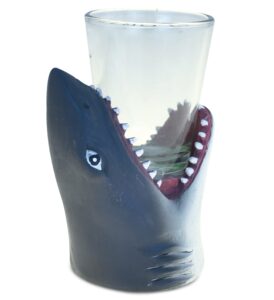 puzzled cool shark head shot glass - novelty glassware home and bar liquer accessory, fun ocean life shooter for espresso and alcohol drinks - 4 inches