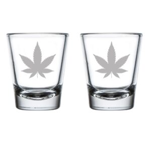mip set of 2 shot glasses 1.75oz shot glass cannabis marijuana pot leaf