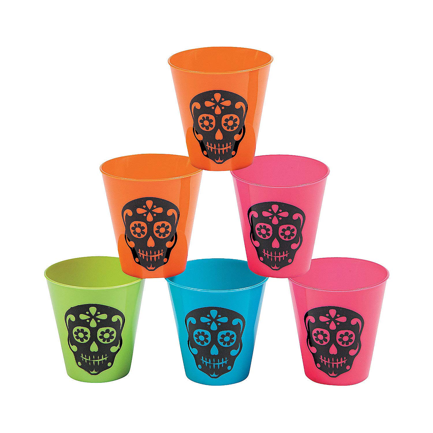 Fun Express Day Of The Dead Shot Glasses (bulk set of 24) Halloween Party Supplies