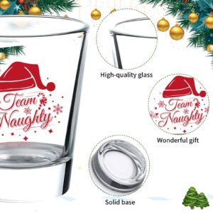 2 Pcs Shot Glasses Christmas Team Naughty and Team Nice Novelty Glass 2 oz Xmas Liquor Glass Green Red Christmas Hat Funny Heavy Glass for Holiday Celebrating Wedding Party Game Gift Supplies