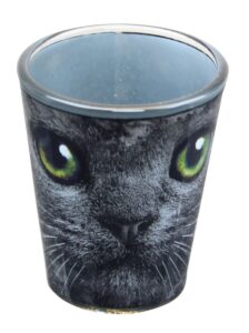 black cat with green eyes 2oz shot glass