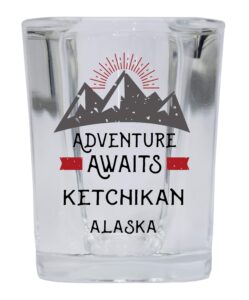 r and r imports ketchikan alaska souvenir 2 ounce square base liquor shot glass adventure awaits design
