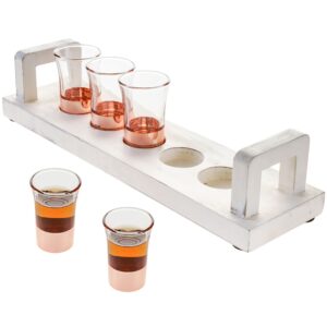 mygift 2.5 oz copper-tone base shot glasses tasting board set - includes vintage white wood serving tray and 5 shot glasses