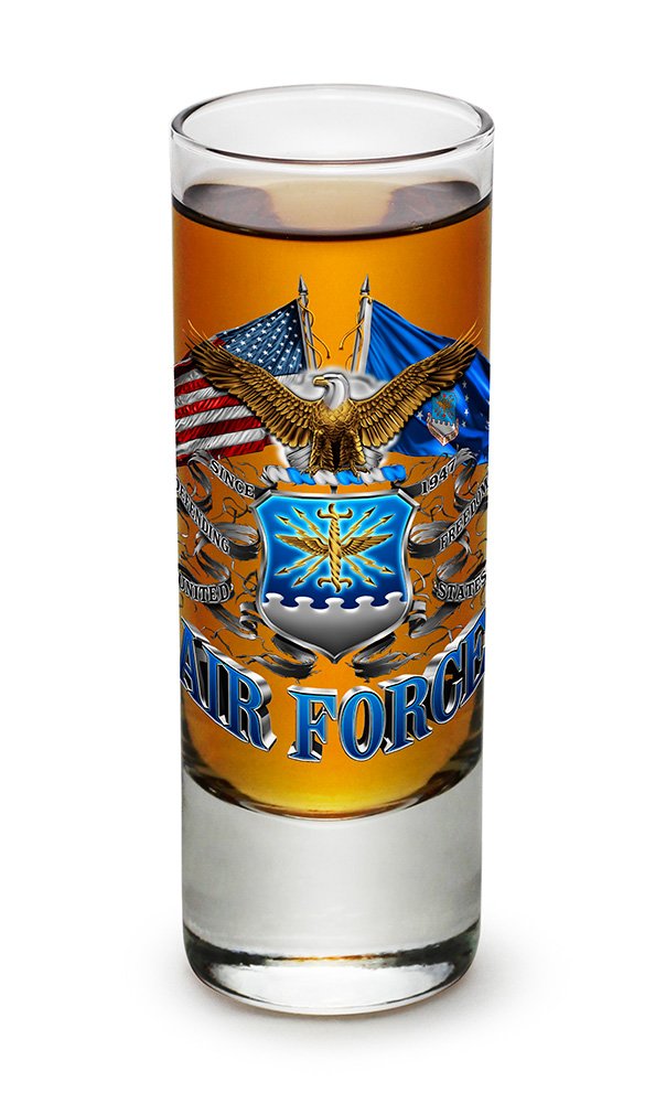 Erazor Bits US Air Force USAF Double Flag Air Force Glass with Logo Shooter Shot Glass with Logo (2oz)