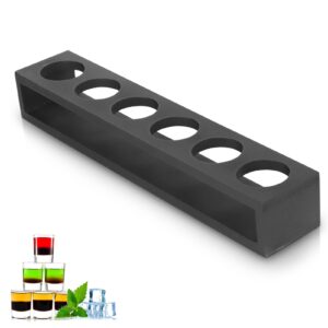 shot glasses cocktail holder, shot glass tray holder organizer drinks serving board organizer 6 holes wooden drinks paddle black shot glass serving tray for home party bar(01)