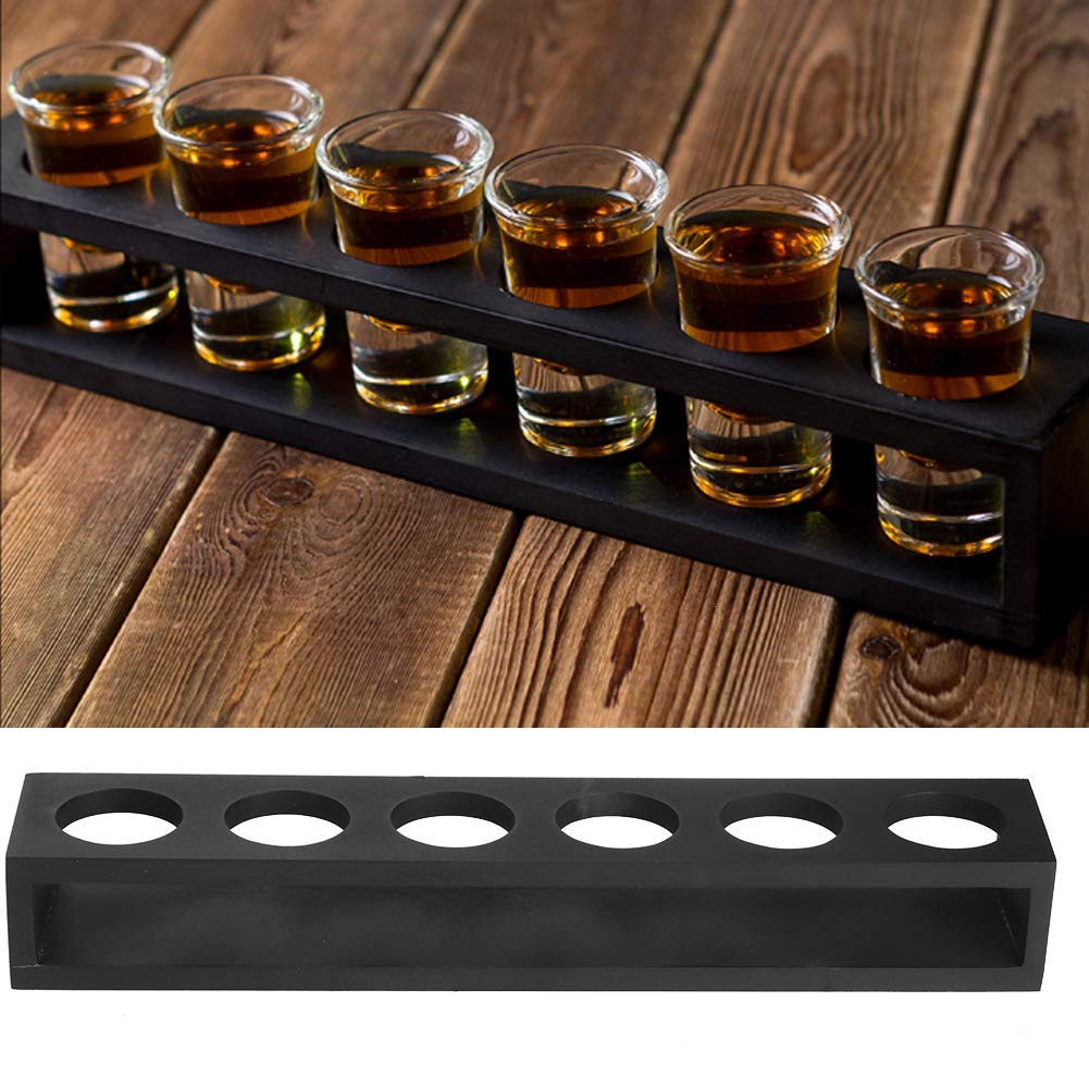 Shot Glasses Cocktail Holder, Shot Glass Tray Holder Organizer Drinks Serving Board Organizer 6 Holes Wooden Drinks Paddle Black Shot Glass Serving Tray for Home Party Bar(01)