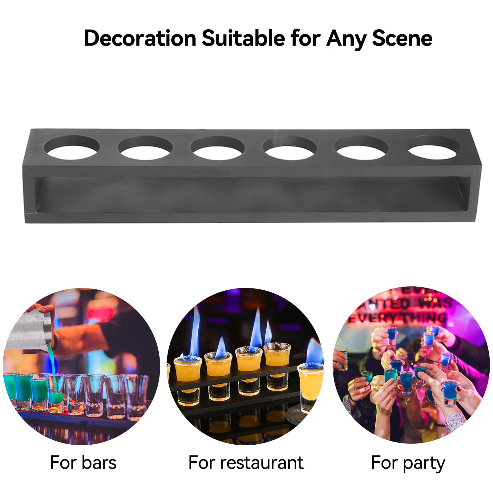 Shot Glasses Cocktail Holder, Shot Glass Tray Holder Organizer Drinks Serving Board Organizer 6 Holes Wooden Drinks Paddle Black Shot Glass Serving Tray for Home Party Bar(01)