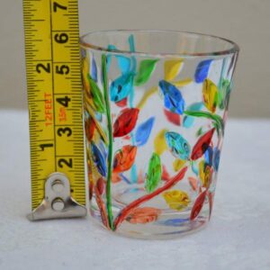 Murano Glass Italian Crystal Shot Glasses, Hand Painted Flowervine Pattern, Set of 6 - Made In Italy