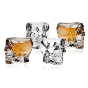 ochine 3d skull shot glasses crystal skeleton cup halloween drinkware, 4 glasses, 2.5 oz