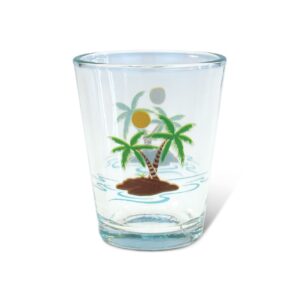 Puzzled Clear Palm Trees Shot Glass, 1.70 Oz. Unbreakable Beverage Tequila Gin Cocktail Whisky Vodka Novelty Glassware Handcrafted Drinkware Home & Bar Tools Accessory