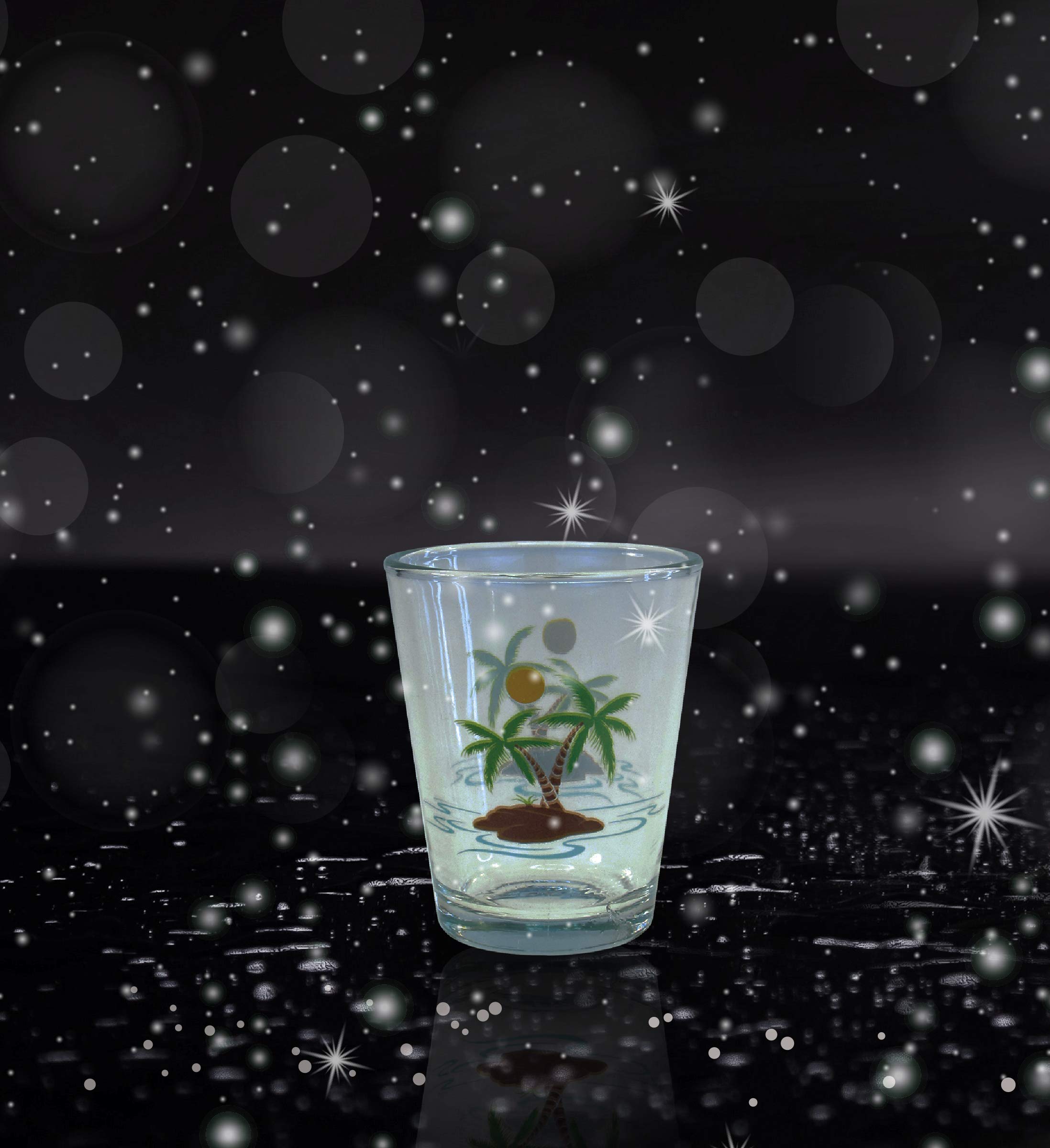 Puzzled Clear Palm Trees Shot Glass, 1.70 Oz. Unbreakable Beverage Tequila Gin Cocktail Whisky Vodka Novelty Glassware Handcrafted Drinkware Home & Bar Tools Accessory