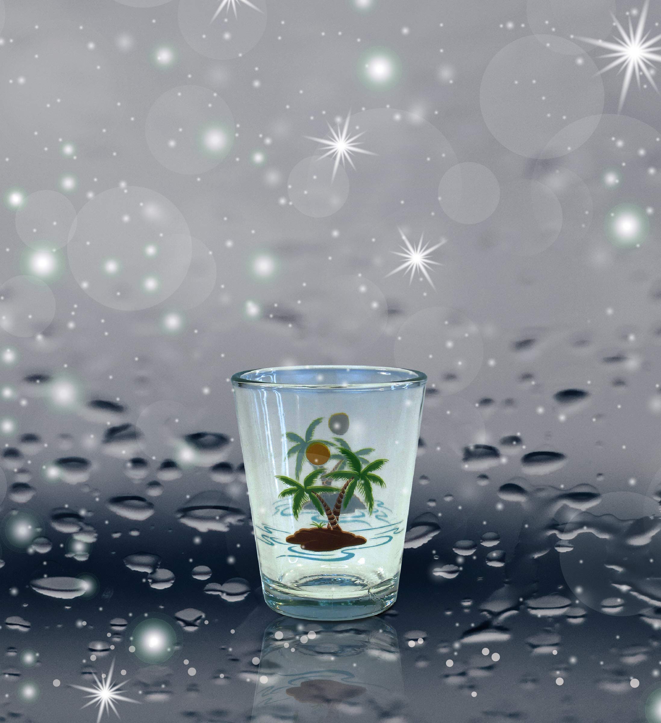 Puzzled Clear Palm Trees Shot Glass, 1.70 Oz. Unbreakable Beverage Tequila Gin Cocktail Whisky Vodka Novelty Glassware Handcrafted Drinkware Home & Bar Tools Accessory