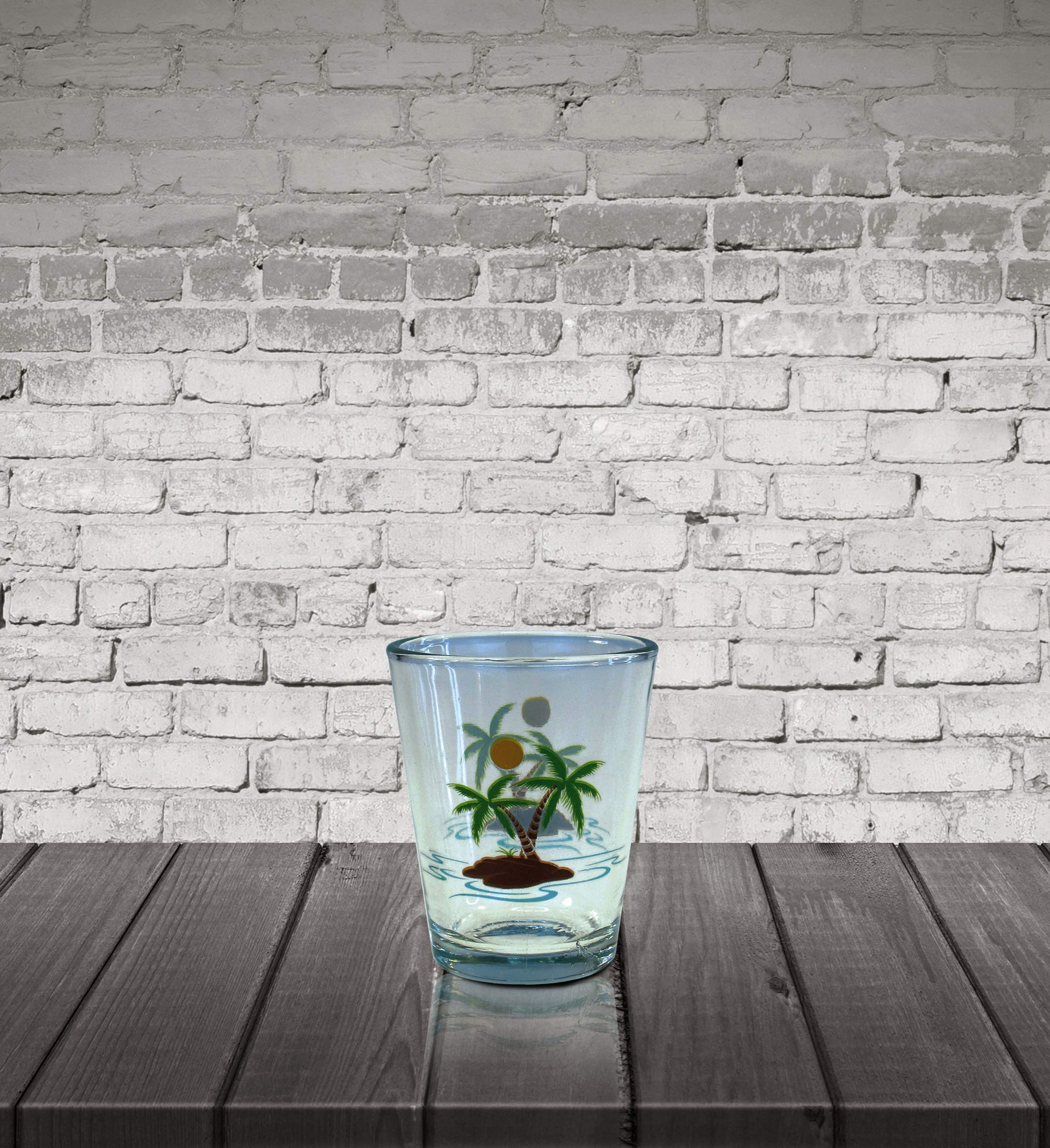 Puzzled Clear Palm Trees Shot Glass, 1.70 Oz. Unbreakable Beverage Tequila Gin Cocktail Whisky Vodka Novelty Glassware Handcrafted Drinkware Home & Bar Tools Accessory