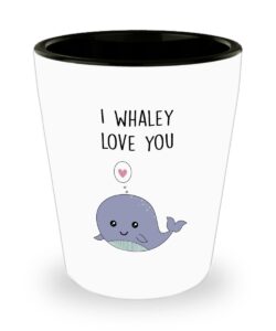 whale pun shot glasses - i whaley love you - novelty birthday christmas anniversary gag gifts idea
