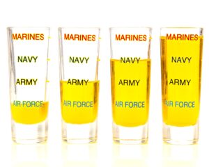 military shot glass levels, 4 pack, military, veteran, gift set, marine