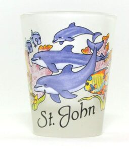 st. john us virgin islands jumping dolphins caribbean shot glass