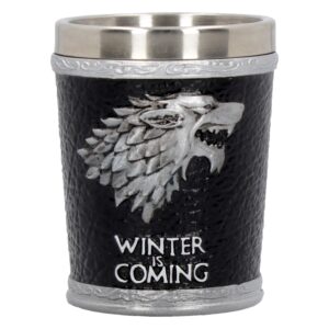 nemesis now b4452n9 winter is coming game of thrones shot glass 7cm black, resin w/stainless steel insert