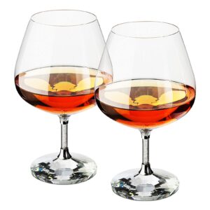 the wine savant brandy & cognac snifters whiskey glasses set of 2 - crystal diamond design - for drinking whiskey, liquor, bourbon, perfect for any bar or party 12oz diamond glasses