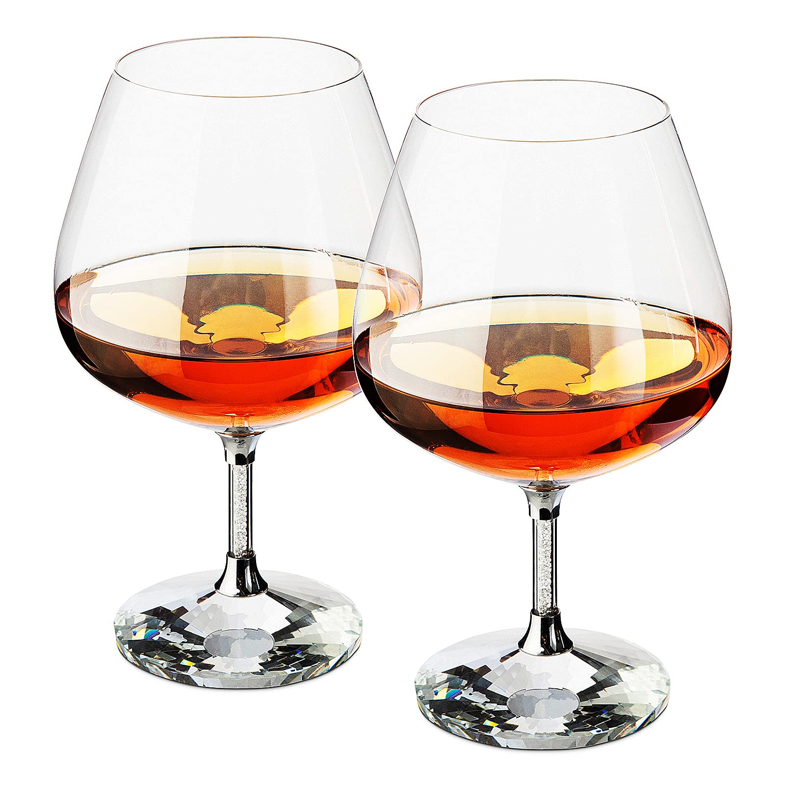 The Wine Savant Brandy & Cognac Snifters Whiskey Glasses Set of 2 - Crystal Diamond Design - For Drinking Whiskey, Liquor, Bourbon, Perfect For Any Bar or Party 12oz Diamond Glasses