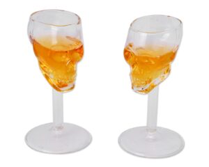 ds. distinctive style skull shot glass 2 pieces double shot 75 milliliter 2.5 ounce whiskey glass