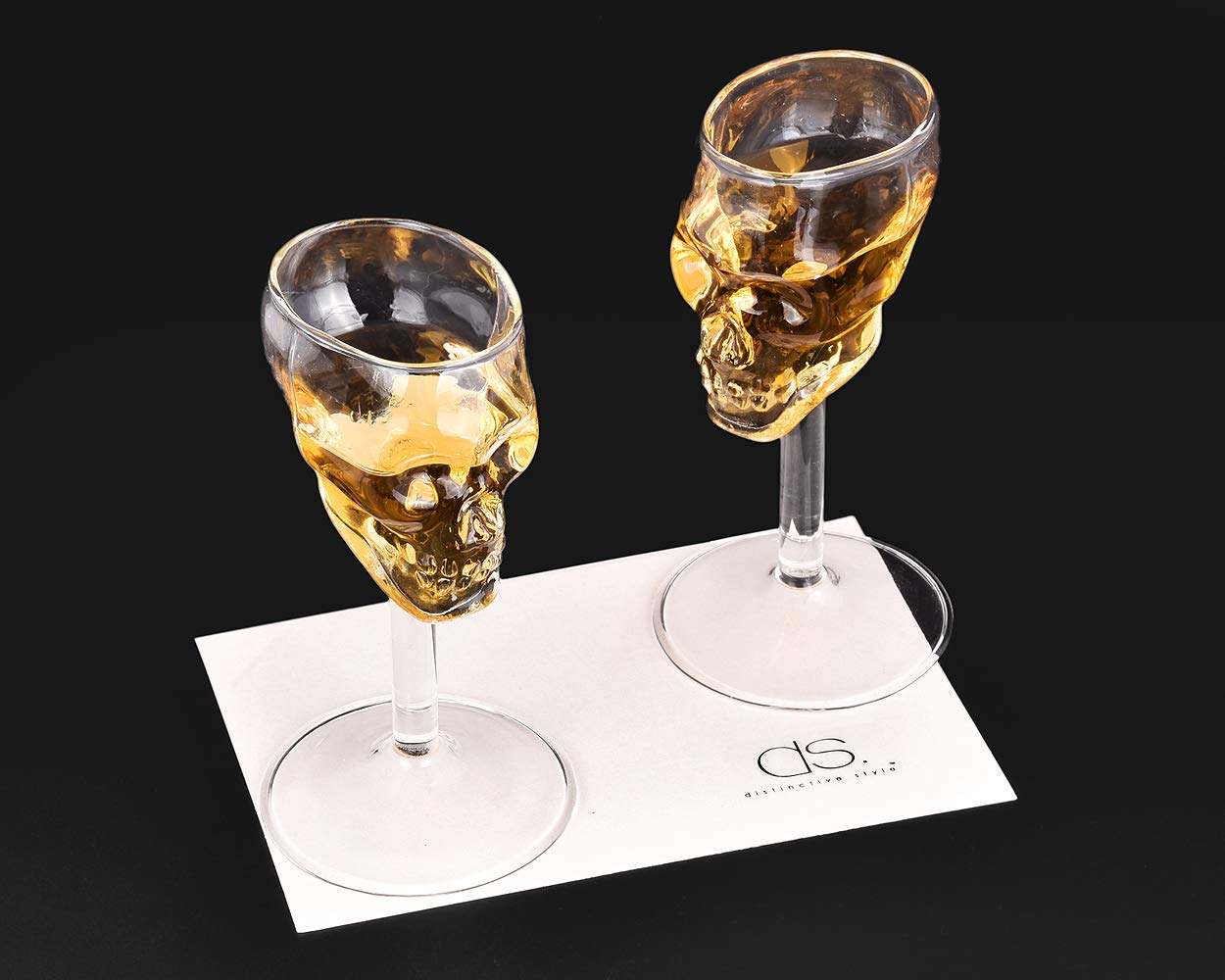 DS. DISTINCTIVE STYLE Skull Shot Glass 2 Pieces Double Shot 75 Milliliter 2.5 Ounce Whiskey Glass