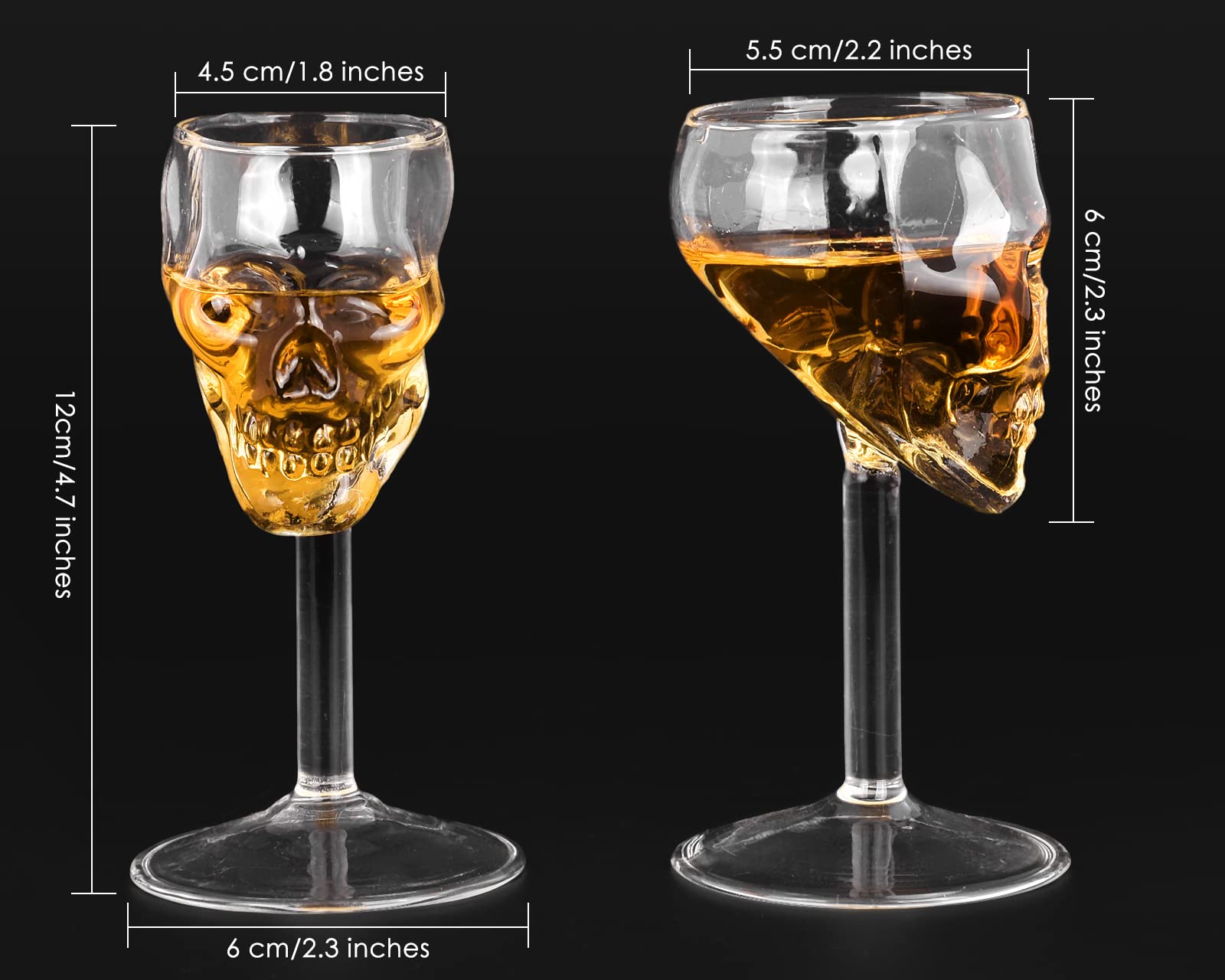 DS. DISTINCTIVE STYLE Skull Shot Glass 2 Pieces Double Shot 75 Milliliter 2.5 Ounce Whiskey Glass