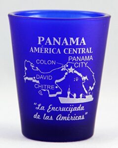 panama central america cobalt blue frosted shot glass