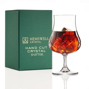 hemswell crystal small cut crystal brandy snifter glass - traditional cut elegant and refined crystal cut glass - nosing glass - suitable for most neat spirits - made in europe