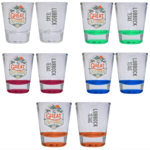 r and r imports lubbock texas the great outdoors camping adventure souvenir round shot glass (4-pack one of each: red, blue, orange, green, 4)