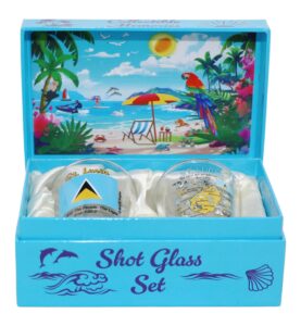 st. lucia caribbean boxed shot glass set (set of 2)