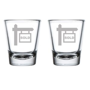 mip brand set of 2 shot glasses 1.75oz shot glass real estate agent broker realtor sold