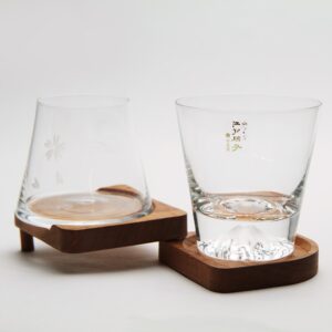 Mars Planning [Premium Gift Set] Tajima Glass Mount Fuji Base Fujisan Glass Set Fuji Glass / Fujisan Hoei Glass (Clear) / With Wooden Coaster