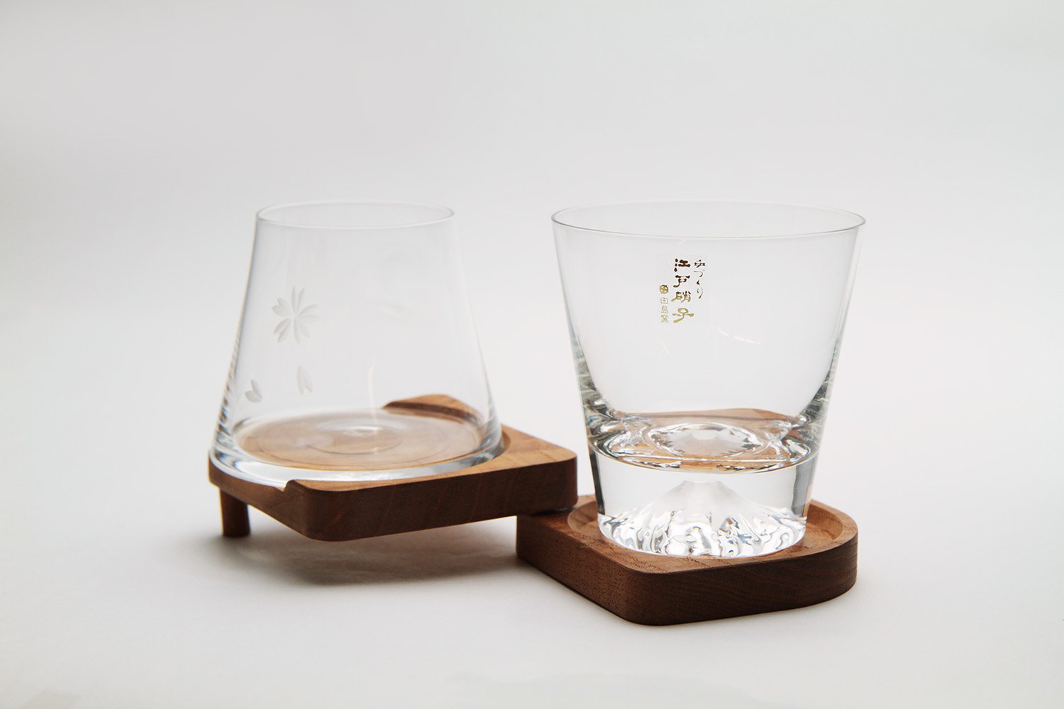 Mars Planning [Premium Gift Set] Tajima Glass Mount Fuji Base Fujisan Glass Set Fuji Glass / Fujisan Hoei Glass (Clear) / With Wooden Coaster